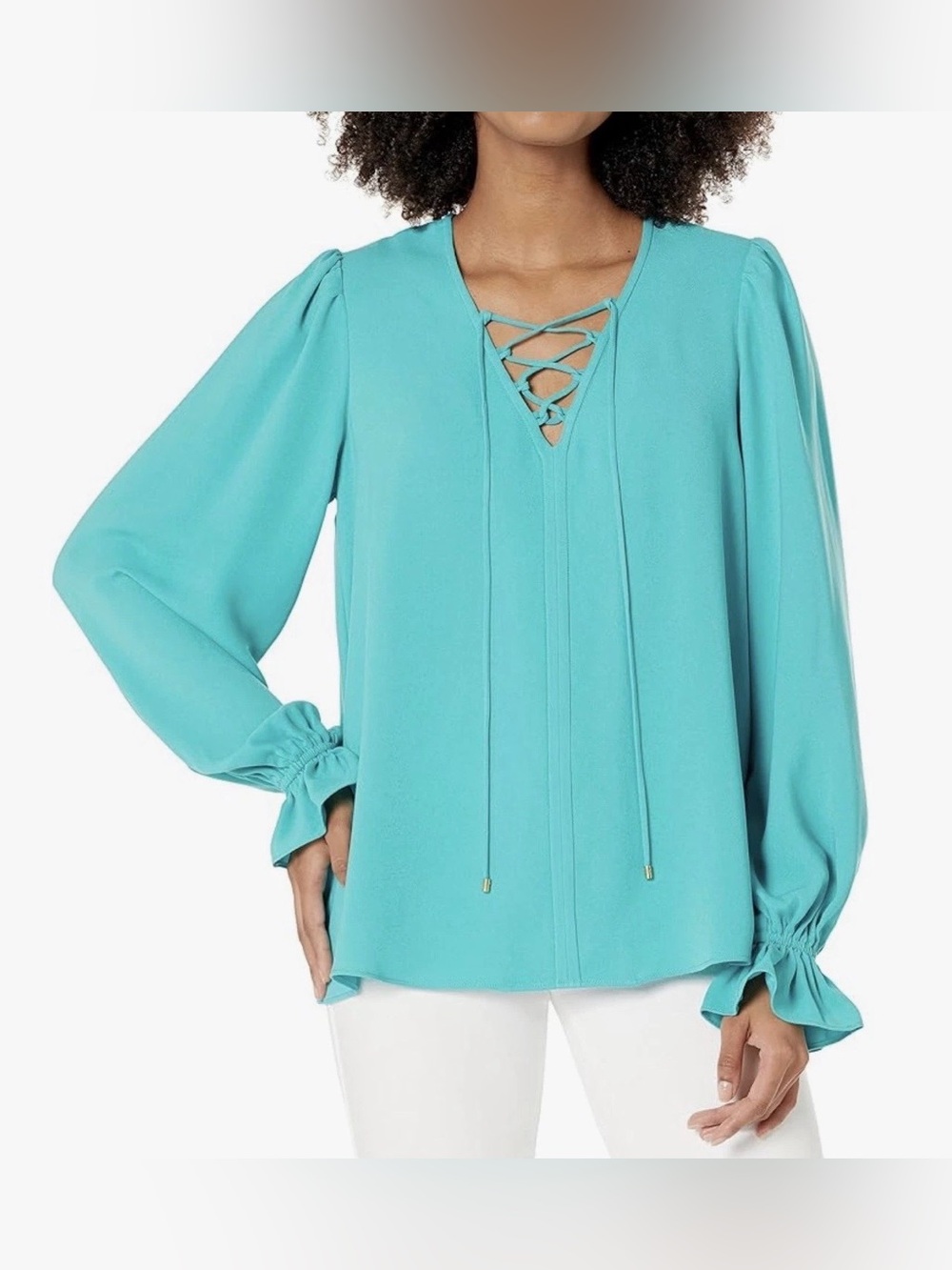 Trina Turk Turquoise Lace-Up Bohemian style Zahara Top Sz S